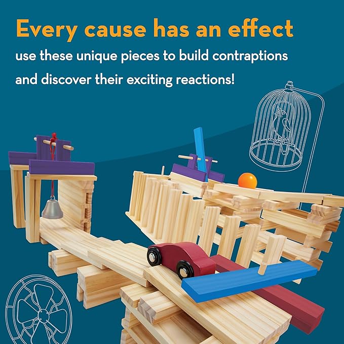MindWare KEVA Contraptions Reactions Planks Building Toy - 178 KEVA Building Planks (191 Piece Set) - Free-Form Wood Building Set for Kids to Create Their Own Ball Maze – Ages 7 & Up