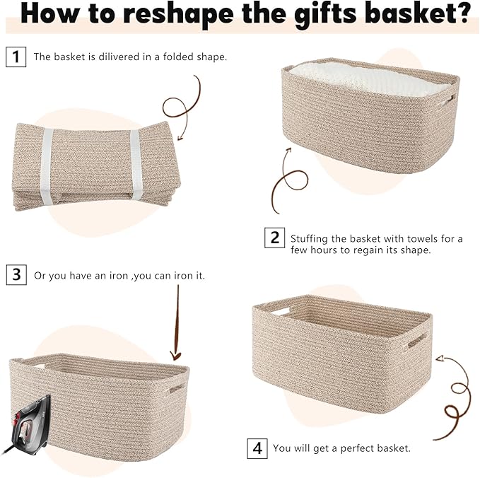 OIAHOMY Storage Basket for Shelves, Closet Cube Storage Bins Baskets for Clothes Blanket Towels, Baby Nursery, Toy Baskets Box, Woven Rope Basket, 17.72*12.99*7.87 IN, 2 Packs Brown