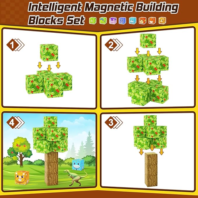 Dinosaur Toys Magnetic Blocks - Build Mine Magnet World Dinosaur Adventure Set, Magnetic Building Blocks Outdoor Toddler Toys for 3+ Year Old Boys & Girls, Creative Jurassic Scenes Kids Toy Games