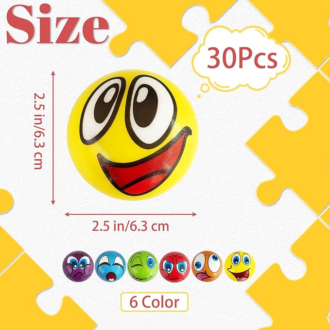 30 Pcs Face Stress Balls,2.5 Inch Funny Face Squeeze Balls,Emotion Squeeze Foam Balls,Foam Soft PU Balls for Hand Wrist Stress Reliefs Finger Exercise