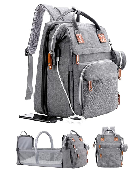 Diaper Bag Backpack with Changing Station, Large Diaper Bag, Baby Bag, Multifunctional Diaper Bag, Gray