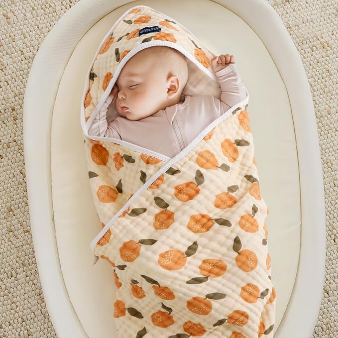 GRSSDER Ultra Soft Absorbent Muslin Cotton Baby Hooded Towel 2 Pack with Original Patterns, Extra Large Size 35"x 35" Swaddle Wrap for Newborn Infant and Toddler