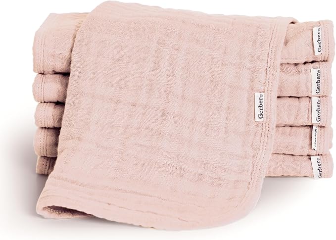 Gerber Baby Unisex Muslin Burp Cloths 6-Pack, Pink, Large Size 20" x 10"