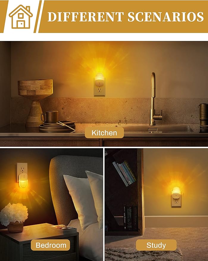 Night Lights Plug Into Wall [2 Pack], Amber Warm Night Light, 1800K, Dusk to Dawn Sensor, Adjustable Brightness LED Night Light for Bathroom, Hallway, Stairway