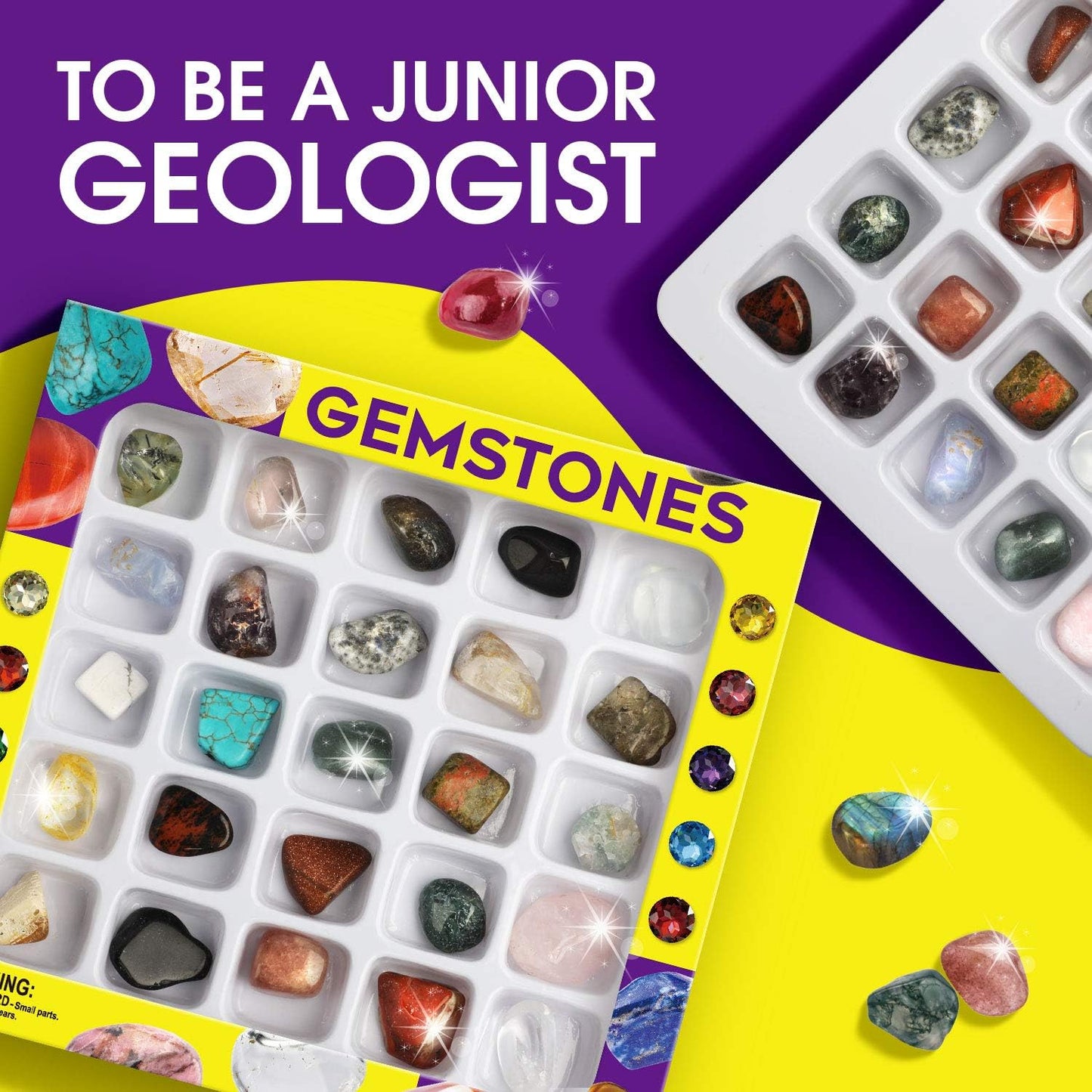 XXTOYS Rocks Collection 25PCS Rock and Mineral Education Set Gemstones for Kids Geology Gem Kit with Healing Chakra Gemstones, Tumbled Stones and More Identification Guide STEM Science Education