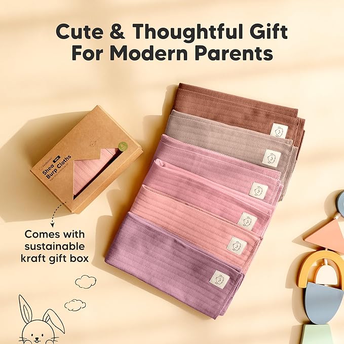 KeaBabies Organic Cotton Burp Cloths Baby Girl, Boy - 6-Pack Large Burping Clothes for Babies, Spit Up Rags, Super Soft & Absorbent Newborn Wash Towels, Gender Neutral, Non-Shrink (Stria, Mauve)