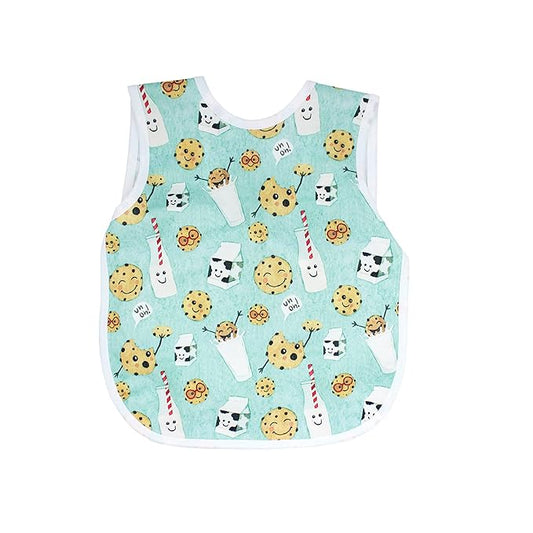 BapronBaby Cookies & Milk Bapron - No Neck Tie Safer Bib for Baby & Toddler - Soft Waterproof Stain Resistant - Machine Washable - Sz Baby/Toddler 6m-3T