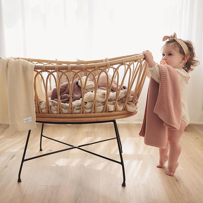 Heritage Knit Organic Receiving Swaddle Blanket for Girls - 100% Luxury Organic Cotton Soft Knit Warm Cozy Cuddle Blanket for Newborns Infants & Toddlers (0-2Yrs - Blush Pink)