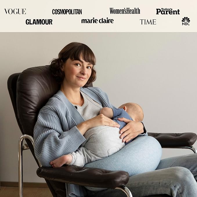 bbhugme Adjustable Nursing Pillow - Breastfeeding, Bottle Feeding, Baby Support - Adjustable Firmness and Fit - Washable Pillow Cover - Blue Melange…