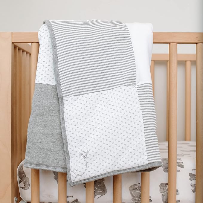 Burt's Bees Baby Reversible Blanket, Nursery, Stroller & Tummy-Time Organic Jersey Cotton Quilted Infant & Toddler Bedding