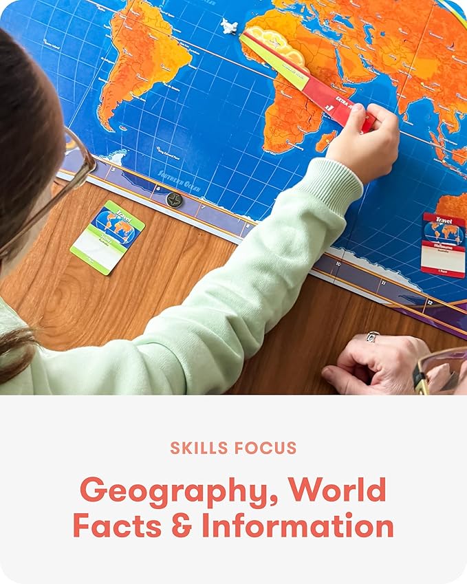 SimplyFun Let’s Jet World Geography Game - Educational Board Game for Kids Ages 8+ - World Travel Game with Map, Cards, and Jet Pawns