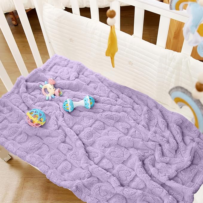 4 Pcs Baby Blankets,Fleece Checkered Blanket, Fluffy Small Crib Blankets for Girls, Toddler Receiving Blankets 30×40 Purple