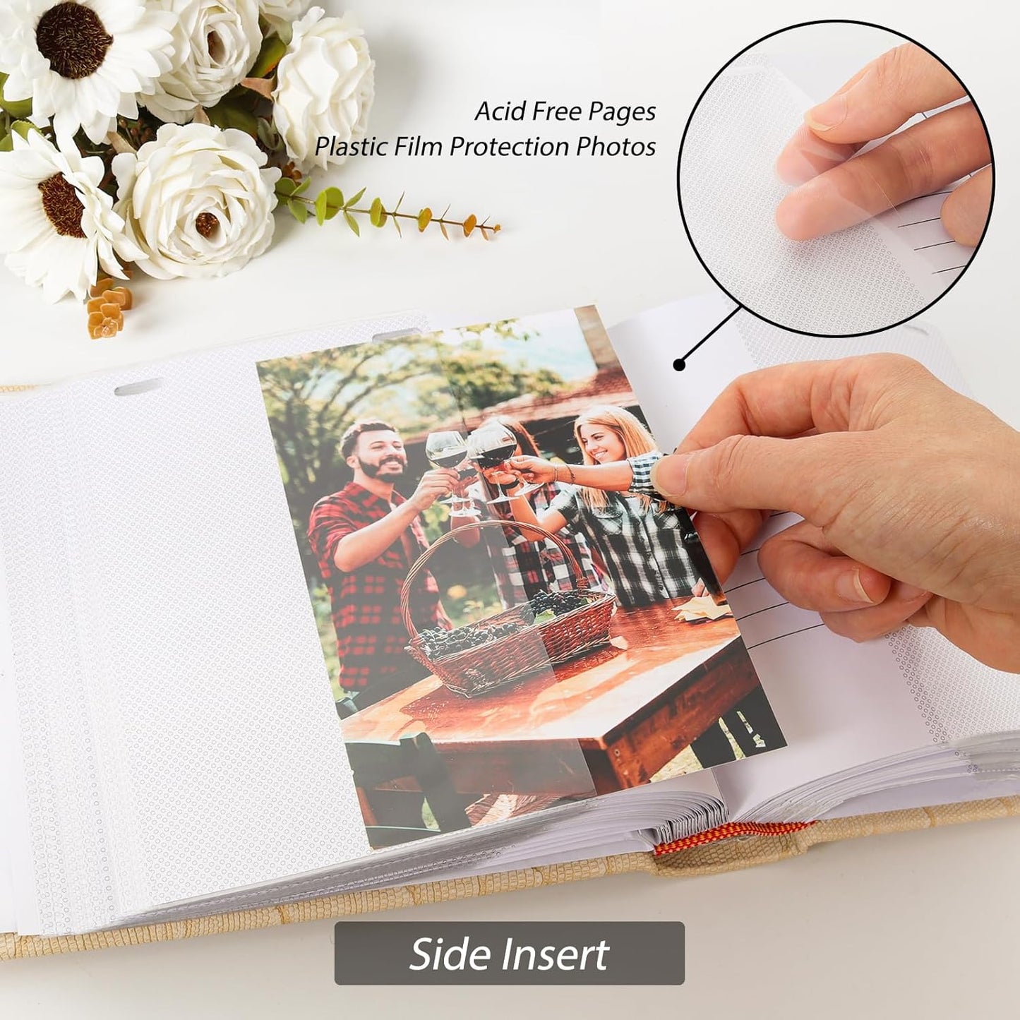 RECUTMS Photo Album with Memo Hold 100 4x6 Photos with Memo Areas, Slip in Pockets PU Leather Cover Small Photo Book with Front Window for Memories Couple Kids Family Pictures (Purple)