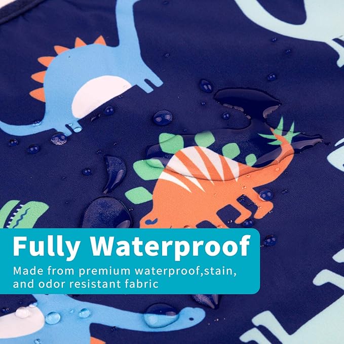 Baby Noah 3 Pack Long Sleeve Bib, Toddler Mess Free & Waterproof Shirt Bibs, Reusable Bib with Pocket, Adjustable Fits Ages 6-12 Months