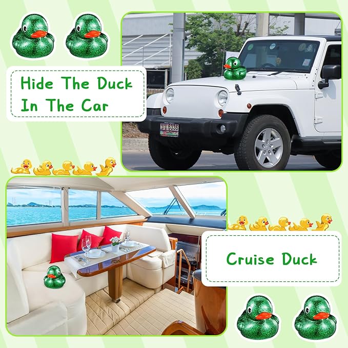 Honoson 6.89 Inch Giant Glitter Rubber Duck Big Glitter Rubber Duck Large Sparkly Duckling Bath Toy with Squeaky Sound for Summer Baby Shower Birthday Party Favor Gift(Green)