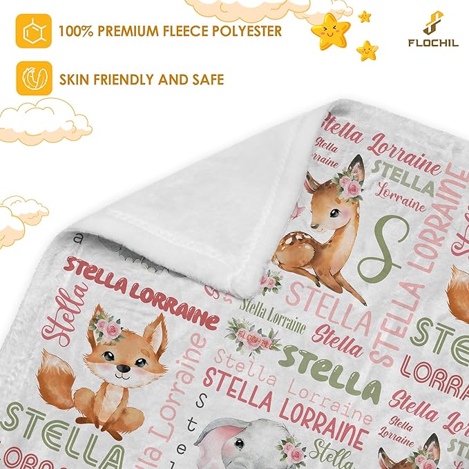 FLOCHIL Personalized Baby Blanket for Girls, Custom Baby Blanket with Name, Customized Baby Products, Gift for Baby, Newborn, Baby Shower (Monogram 2)