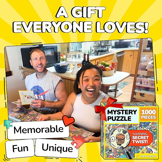 Odd Pieces Jigsaw Puzzles 1000 Pieces with Storytelling Comics, Secret Ending, Puzzle for Mystery Adults & Kids - 19.7'' x 27.6'' Frameable Magic Puzzle Art (Turbo 3000)