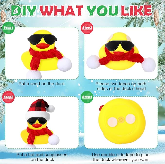Syhood 24 Sets Christmas Mini Rubber Duck Bulk with Sunglasses Scarf Hats and Adhesive Dots Duckies Bath Toy Xmas Decor for Christmas Winter Gift Cruise Birthday Party (Plaid Hat)