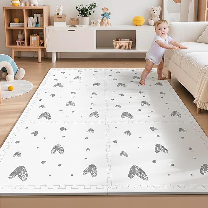XL Baby Play Mat-72”x 48” Puzzle Play Mat,with 6 Foam Floor Tiles,Interlocking Foam Baby Mat for Babies&Toddlers,Waterproof,Expandable Tiles with Edges,Tummy Time Mat(Love)