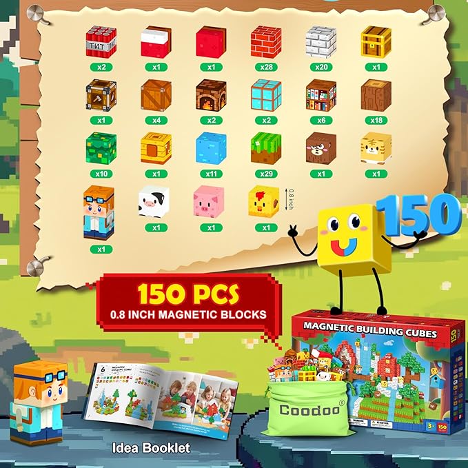 150 PCS Magnetic Blocks Toddler Toys, Magnetic Tiles Building Toys Blocks Forest Set for Kids Aged 3+, STEM Sensory Outdoor Toys Birthday Gifts Classroom Must Haves for Toddler Boys Girls 3 4 5 6 7 8