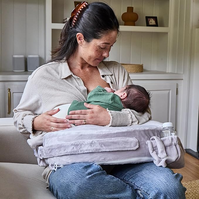 My Brest Friend Super Deluxe Nursing Pillow - Enhanced Comfort & Ergonomic Breastfeeding Pillow for Ultimate Support for Mom & Baby - Adjustable and with Handy Side Pocket, Sandstone