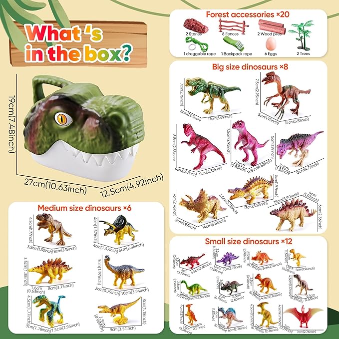 46PCS Dinosaur Toys,Realistic Jurassic Dinosaurs Figures Playset for Kids 3-5 Years, with Eggs&Trees&Fence mini Dinosaur Figures,Great Gifts for Girls and Boy Toddler Toy Animals Age-5-7.