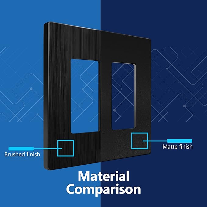 LIDER Brushed Finish Double Decorator Switch Cover, Screwless Wall Plate, Mid-Size 2-Gang 4.88" x 4.92", Unbreakable Polycarbonate Thermoplastic, UL Listed, LSWP-32M-BBK10P, Brushed Black, 10 pack