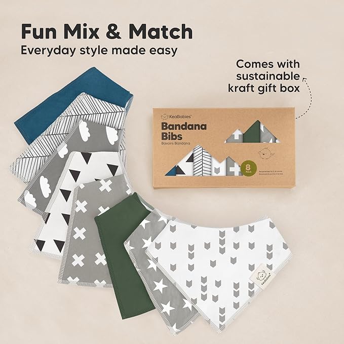 8-Pack Organic Baby Bandana Bibs for Boys, Girls - Super Absorbent Triangle Baby Bibs for Drooling and Teething Infant, 100% Cotton Extra Soft for Newborn, Infant 0-36 Months (Crossroads)