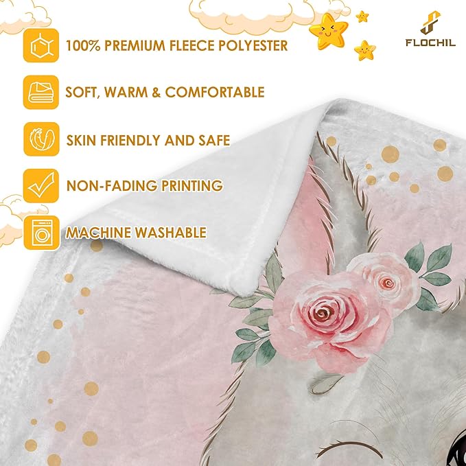 FLOCHIL Personalized Baby Blanket for Girls, Custom Baby Blanket with Name, Customized Baby Products, Gift for Baby, Newborn, Baby Shower (Bunny 1)