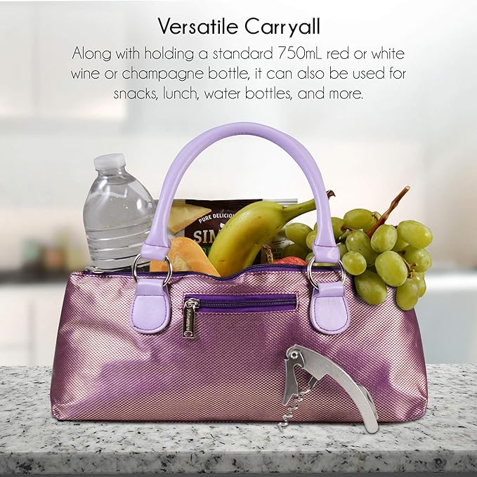 Wine Clutch Bag (Thermal Insulated) Trendy Women’s Carry Tote | Holds Red & White 750mL Bottles | Trendy Fashion | Incl. Portable Waiter-Style Corkscrew
