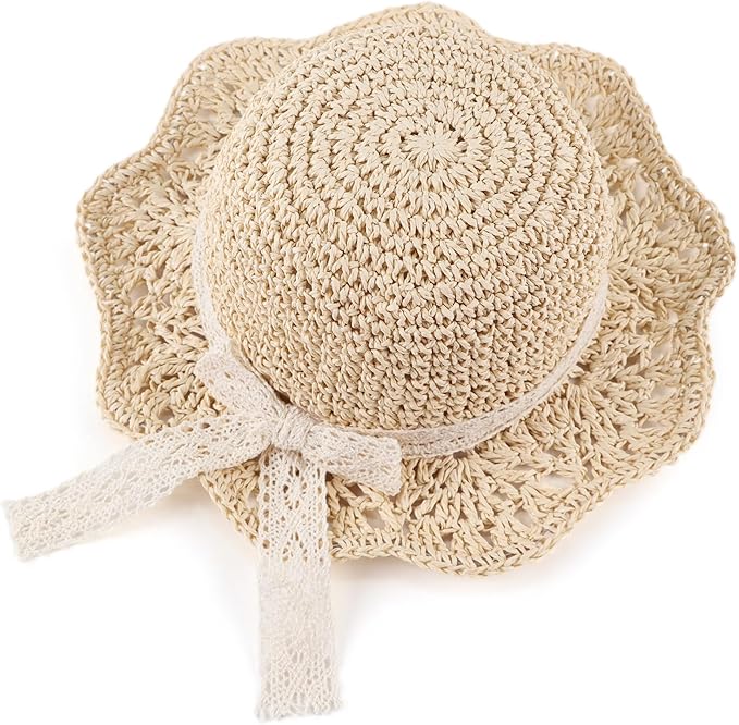 Baby Girl Straw Hat Outdoor Baby Sun Protection Hats Summer Bowknot Beach Cap for Infant Toddler Girls