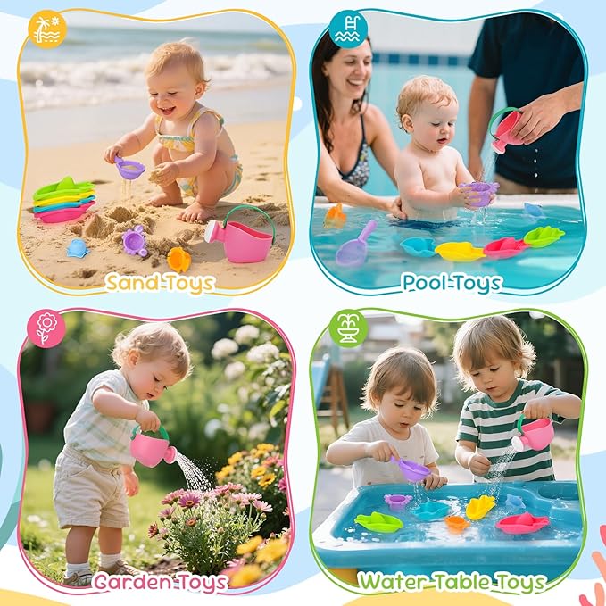 Fajiabao Baby Bath Toys for Kids Ages 1-3 Toddler Bath Toys Mold Free for 12+ Months Bathtub Beach Sand Pool Water Table Toys for 1 2 3 4 5 6 Years Old Boys Christmas Birthday Gifts (9 PCS)