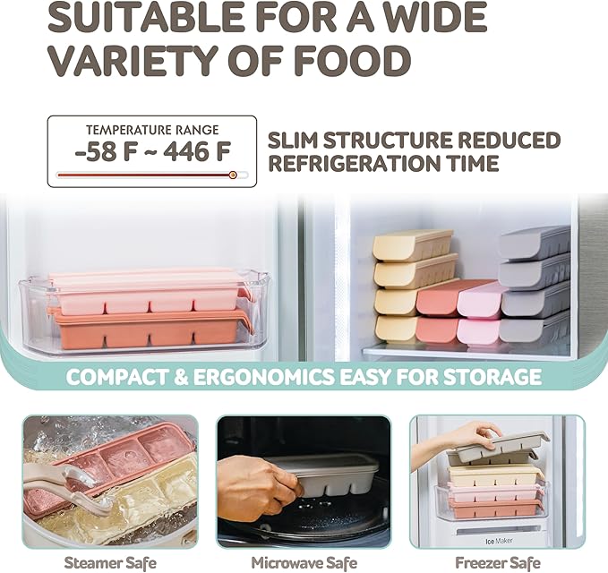 Silicone Freezer Trays with Lid, 1oz 6 Section - Leak Proof Silicone Freezer molds for Homemade Baby Food Breastmilk, Purees, Vegetables, Baby Food Jars Ice Tray with Lid BPA Free Pastel Pink