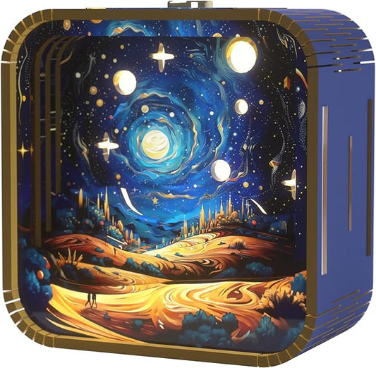 3D Wooden Puzzle Night Light,DIY Craft for Adults with Touch Night Light, Chrismas, New Year, for Teen, Desk Decor for DIY Puzzle Lovers, Men and Women (Dreamy Sky)