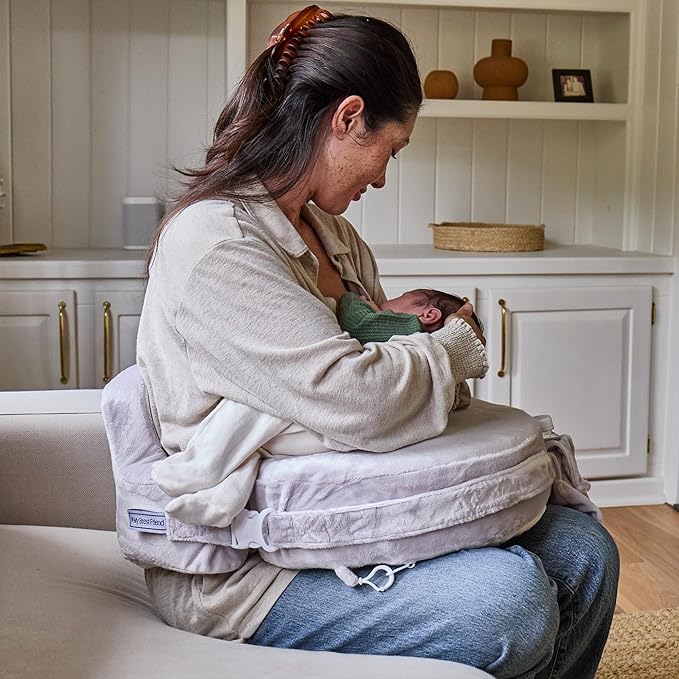 My Brest Friend Super Deluxe Nursing Pillow - Enhanced Comfort & Ergonomic Breastfeeding Pillow for Ultimate Support for Mom & Baby - Adjustable and with Handy Side Pocket, Sandstone
