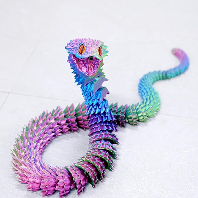 47.5inch Super Large 3D Printed Snake Models,Movable Teeth,Flexible Joint Animal lacertid Figurines, Stress Relief, Fidget restlessness, ADHD Toys, Surprise Fantasy Gifts (RGB/47.5inch)