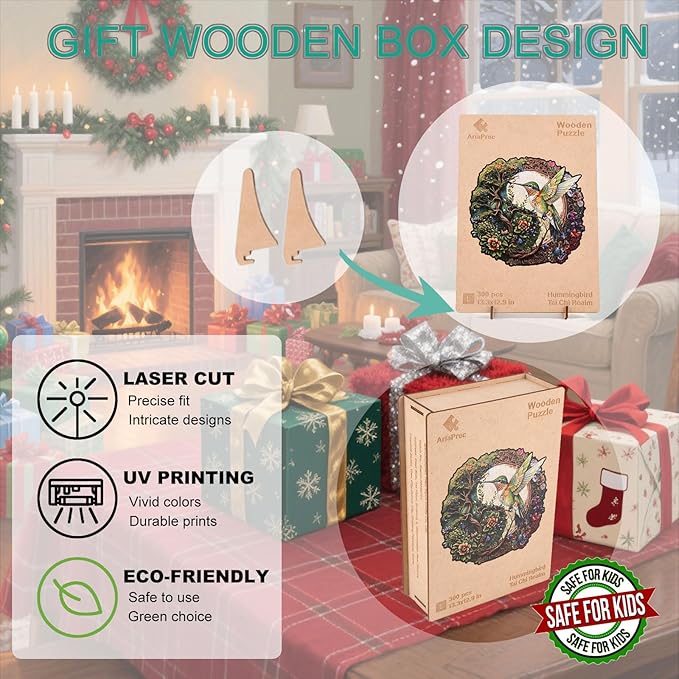 Wooden Jigsaw Puzzle for Adults - Hummingbird Tai Chi Unique Animal Shaped, 13.3x12.9in, 300 Pieces, Zen Art, Challenging and Fun Gift