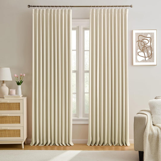 KEQIAOSUOCAI Cream Beige Fancy Track Curtains 90 Inches Long, 72 Inch Wide Blackout Double Window Treatment Sound Dampening Drapes for Bedroom/Living Room(Pinch Pleated,2 Panels, W72 x L90)