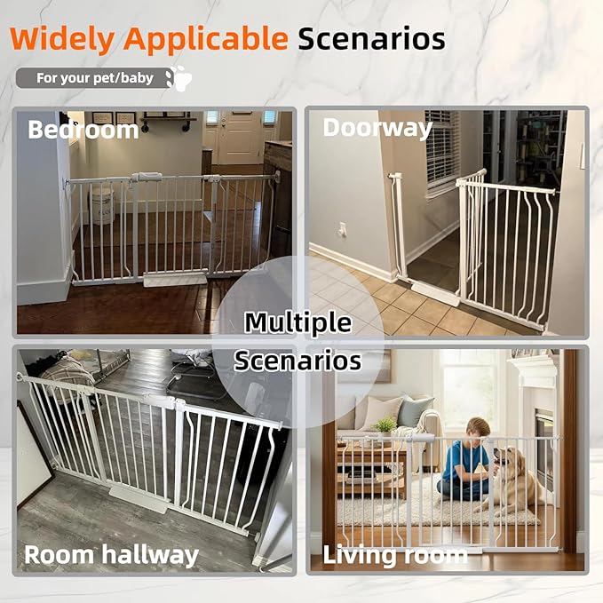 TSAYAWA Extra Wide Baby Gate with Door,33.8-38.5 Inch Walk Through Large Long Child Gates for Stair Doorway - Indoor Outdoor Safty Gate for Toddler Pet Dog Doggie White