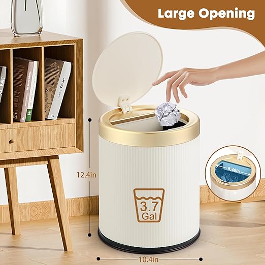 Automatic Motion Sensor Bathroom Trash Can with Lid, 3.7 Gallon Touchless Trash Garbage Bin Large Trash Cans Trashcan -White