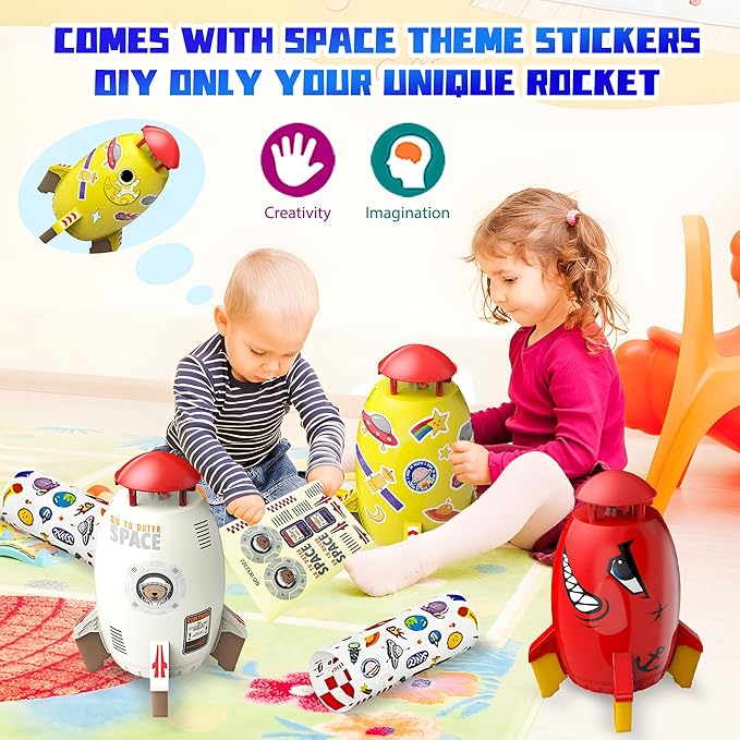 Water Rocket Sprinkler for Kids, Outdoor Sprinkler Rocket Launcher Toy for Backyard, Summer Water Toys for Kids Ages 3-12, Fun Water Powered Rocket Toy (Yellow-3)