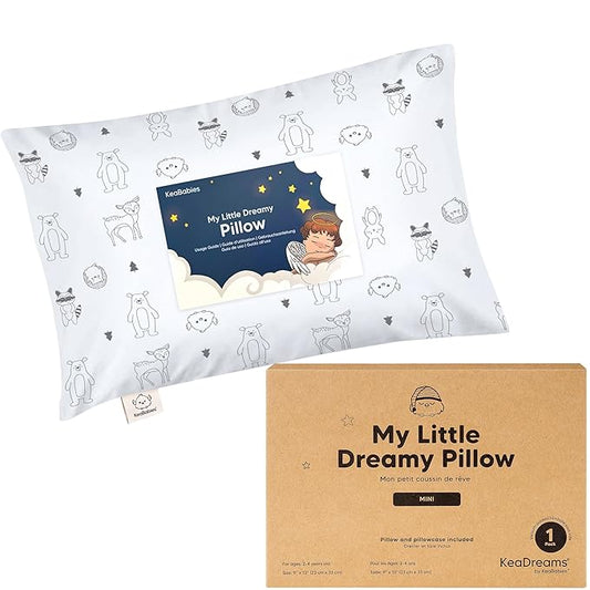 Mini Toddler Pillow with Pillowcase - 9x13 My Little Dreamy Travel Kids Pillow for Sleeping, Toddler Bed, Small, Tiny, Organic Cotton Pillowcase, Soft & Breathable, Kids 2-4 Years Old (KeaFriends)