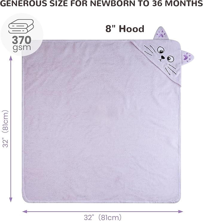 Viviland 2 Pack Hooded Baby Towels, Soft 100% Cotton Baby Bath Towels with Hood, Extra Thick and Absorbent, Essential for Newborns, Kids, Infants - Girls and Boys (Dinosaur & Cat)