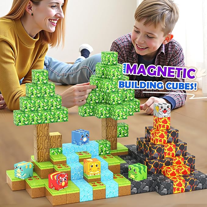 Magnetic Blocks Toys, Build Mine Magnet World Dinosaurs Set, Magnetic Tiles Building for Boys & Girls Kids Ages 3-5 5-7, STEM Montessori Sensory Toys for Toddlers Gifts for 3+ Years Old