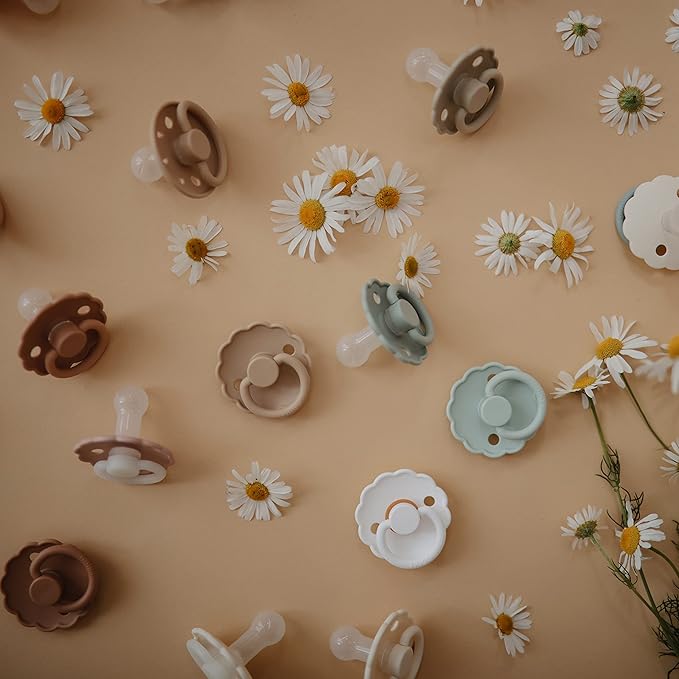 FRIGG Daisy SilkySoft Silicone Baby Pacifier | Made in Denmark | BPA-Free (Willow/Croissant, 0-6 Months)