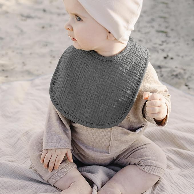 Konssy 10-Pack Muslin Baby Bibs, Soft Cotton Bandana Bibs for Drooling & Teething, Unisex Solid Colors for Boys & Girls, Newborn & Infant