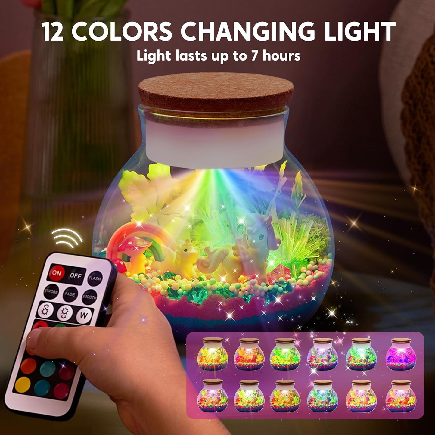 Klever Kits Make Your Own Unicorn Crystal Terrarium Crafts Kit for Kids-Crystal Growing Science 12 Color LED Night Light Unicorn Birthday Gifts Toys for Girls