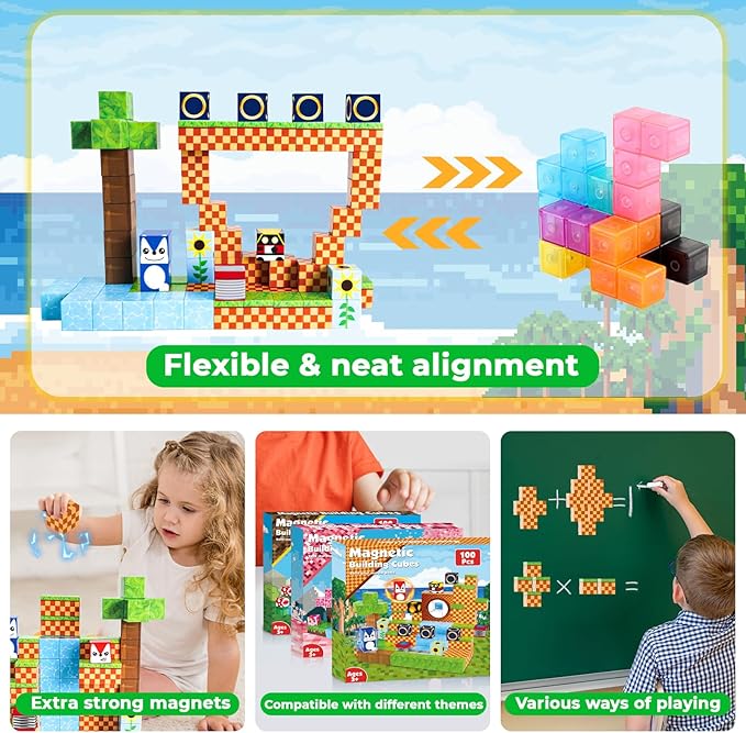 Magnetic Blocks - 100PCS Building Blocks - Toys for Montessori Toddler Christmas Birthday Gifts - STEM Sensory Toys for 3 4 5 6 7 8 9 10 Year Old Boys and Girls