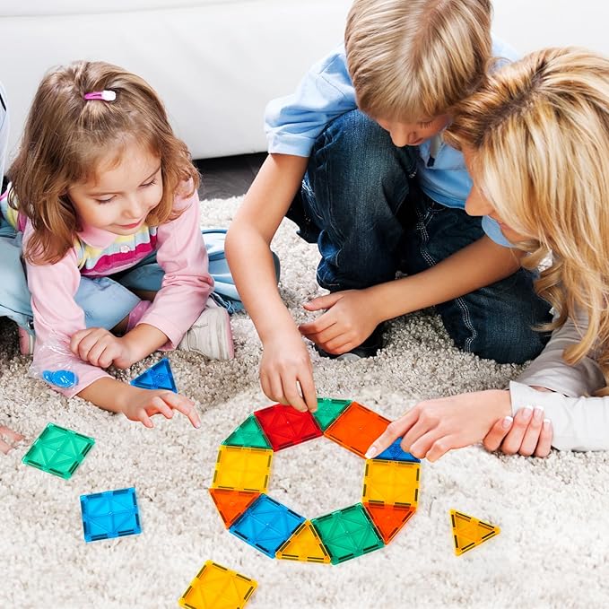 FNJO Magnetic Tiles, 110PCS Magnet Building Set, Magnetic Building Blocks,Construction STEM Learning and Playing Toys for Kids, Montessori Toy for Preschool Boys Girls Toddlers Classroom Must-Haves