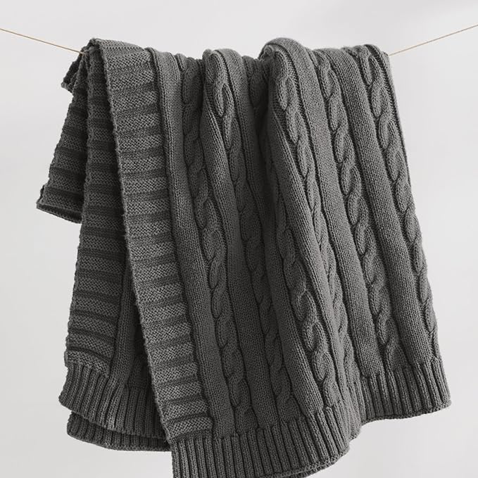 NTBAY 100% Pure Cotton Cable Knit Toddler Blanket, Super Soft Warm Breathable 30x40 Baby Blanket for Crib, Stroller, Nursery, Travel, Newborn, 30x40 Inches, Grey